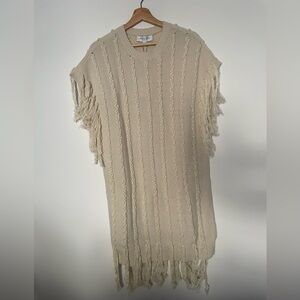 Michael Kors Collection Cream Cashmere Cable Knit Fringe Sweater Dress